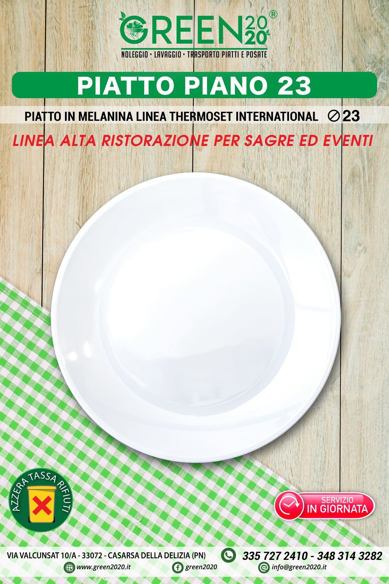 Piatto piano 23 in melamina per noleggio eventi sagre e catering
