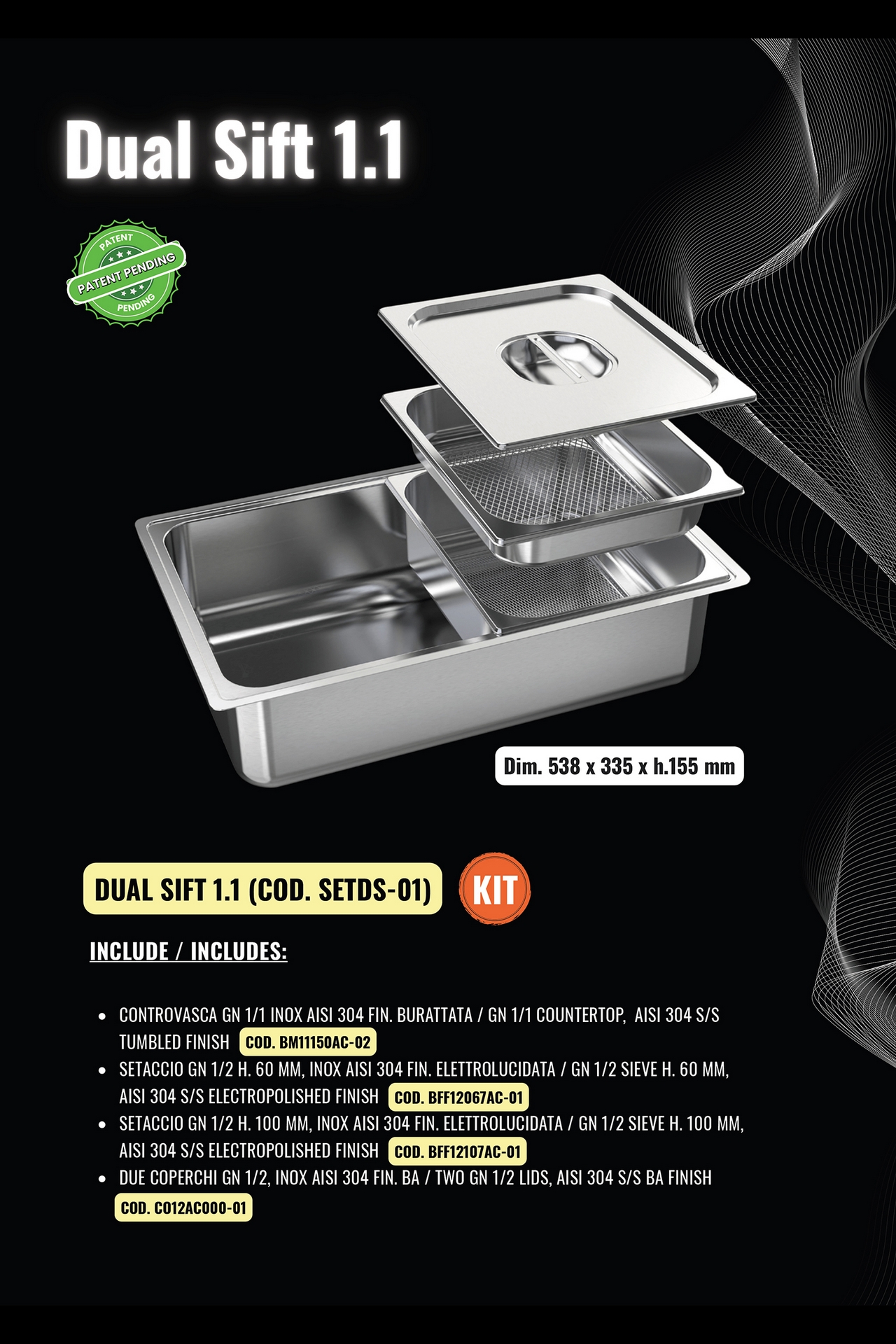 Kit Dual Sift 1.1 sistema professionale di setacciatura per farina