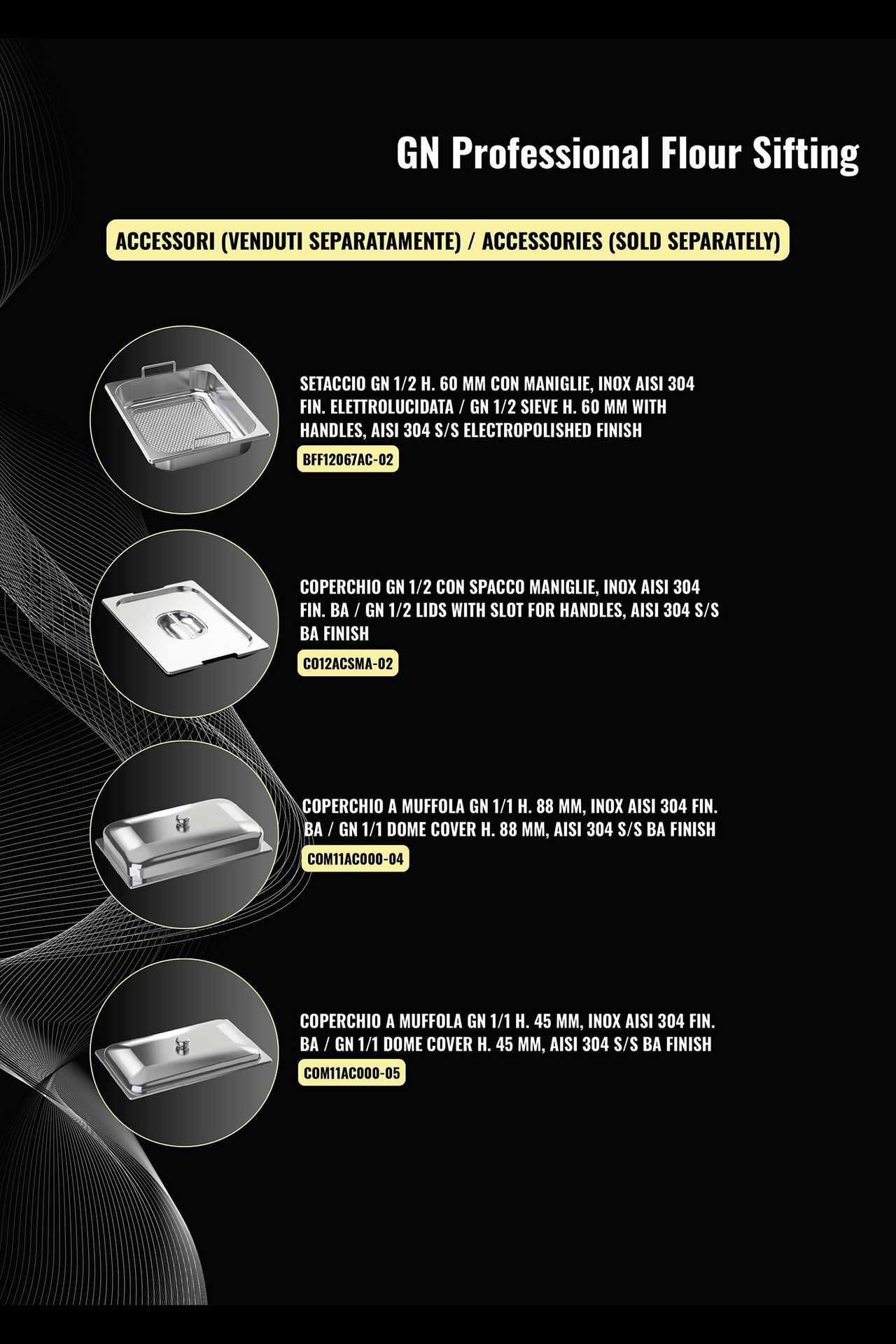 Accessori in acciaio inox per sistema professionale Dual Sift 1.1