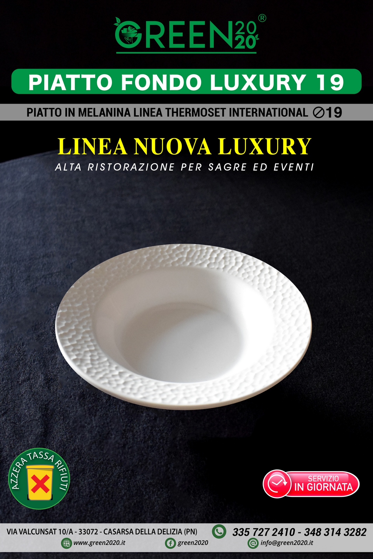 Piatto fondo Luxury 19 in melamina per noleggio eventi e catering